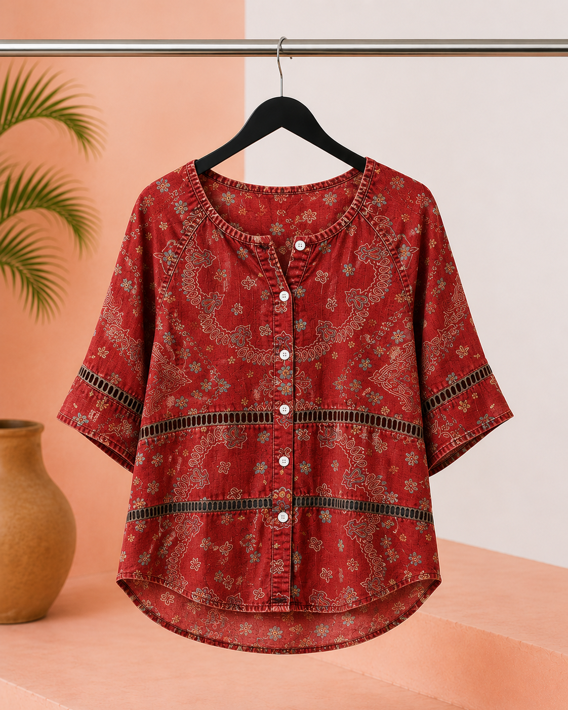 Ana | Blusa con estampado étnico vintage