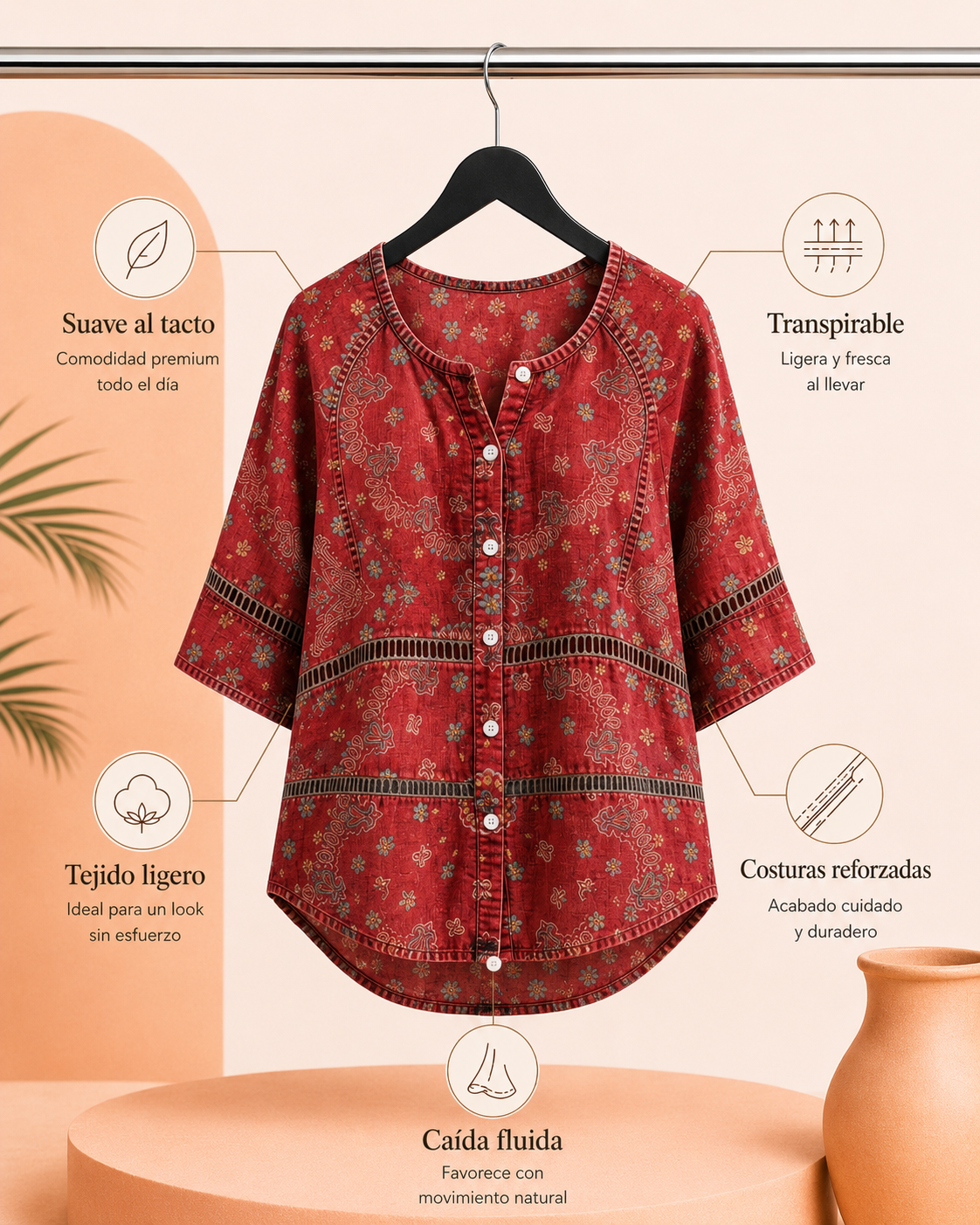 Ana | Blusa con estampado étnico vintage