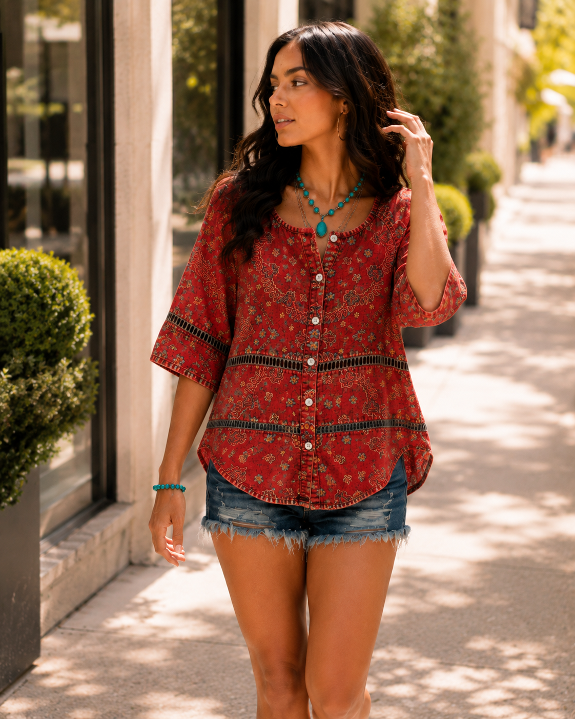Ana | Blusa con estampado étnico vintage