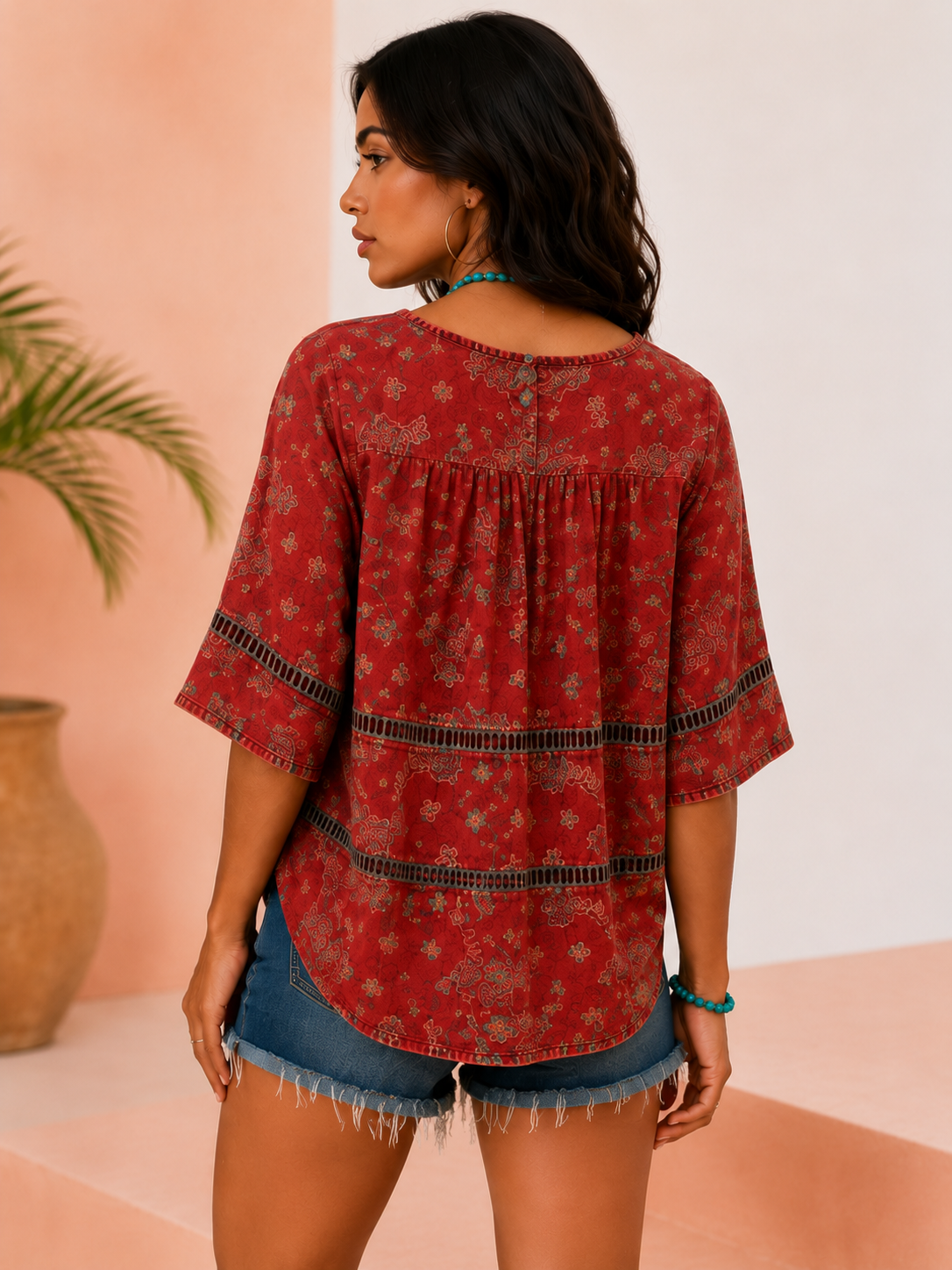 Ana | Blusa con estampado étnico vintage