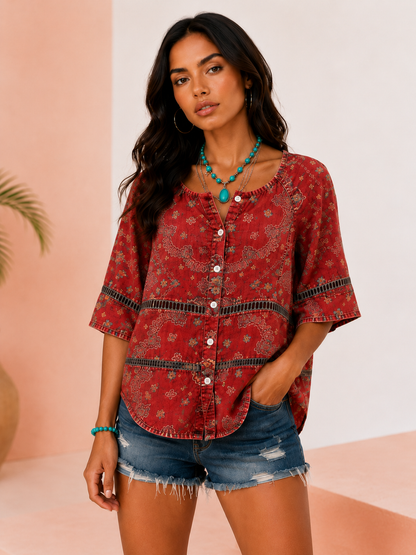 Ana | Blusa con estampado étnico vintage