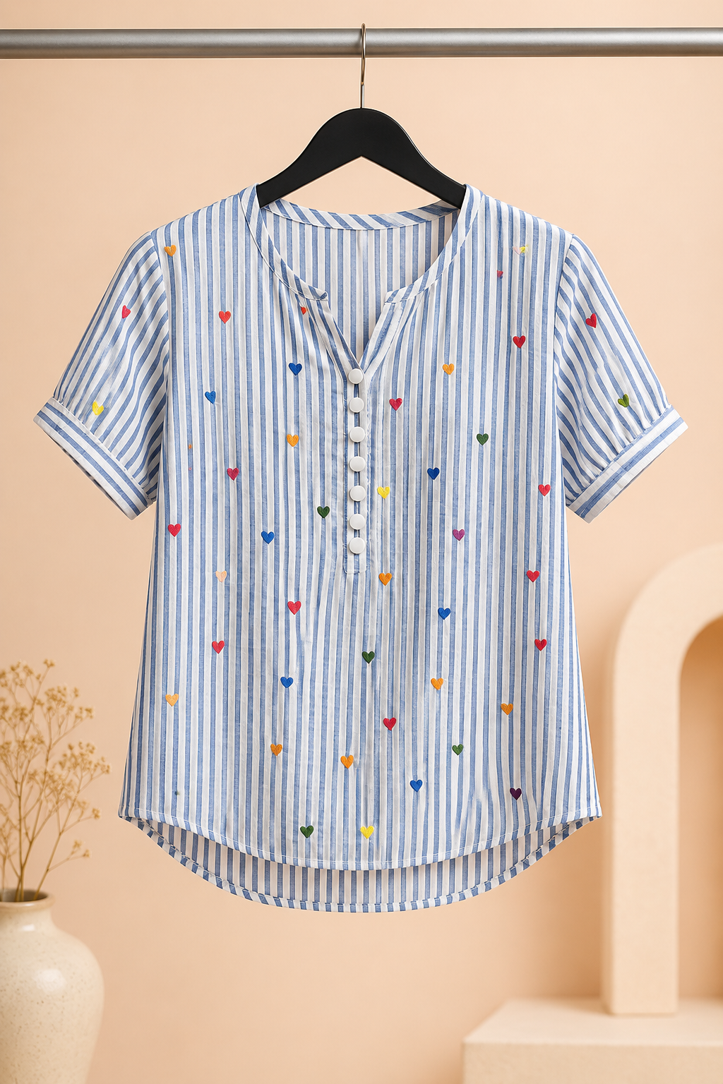 Alisson | Blusa a rayas con estampado de corazones