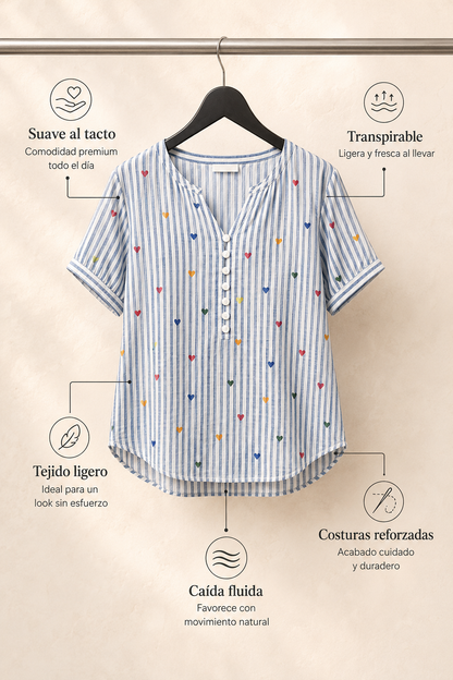 Alisson | Blusa a rayas con estampado de corazones