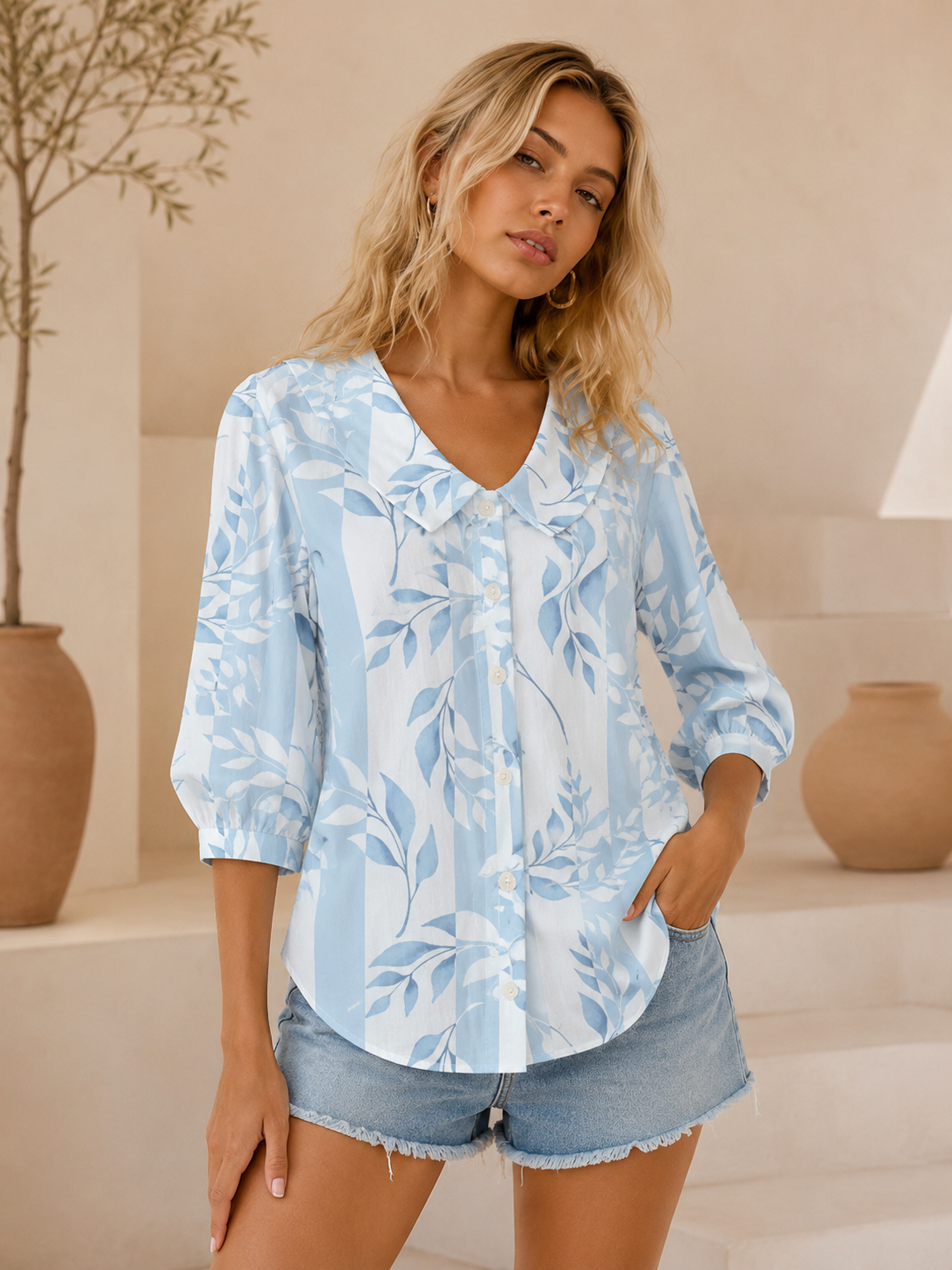 Camilla | Blusa informal con estampado de hojas